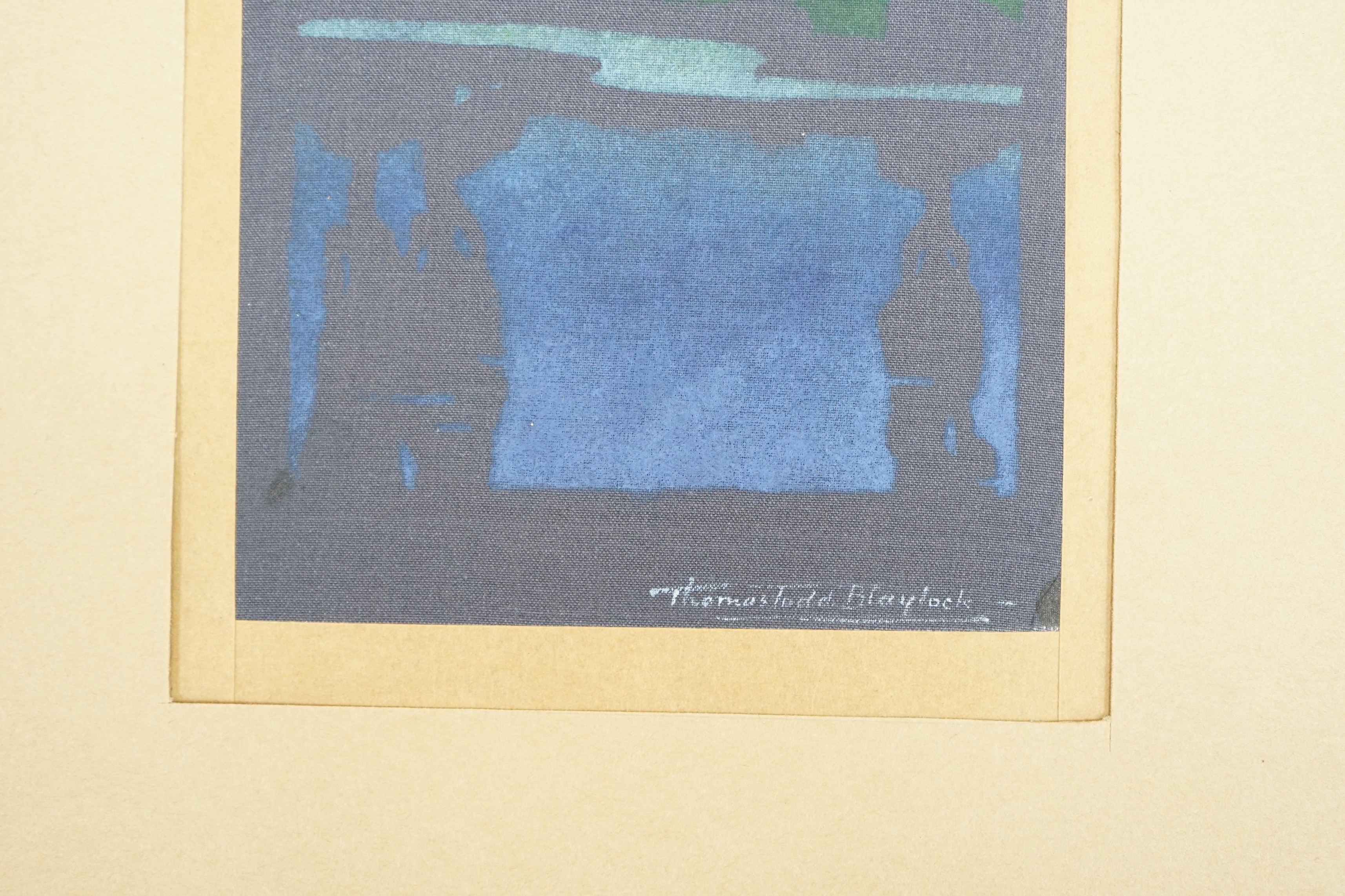 Thomas Todd Blaylock (1876-1929), silk screenprint, Lake scene at night, signed, 19 x 11.5cm, unframed